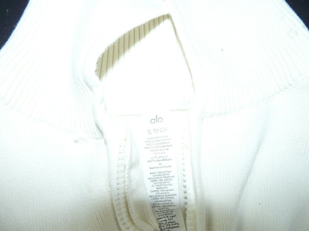 ALO Scholar Knit Cropped Full Zip Jacket Ivory Women's Small Foldable Collar - Picture 12 of 16